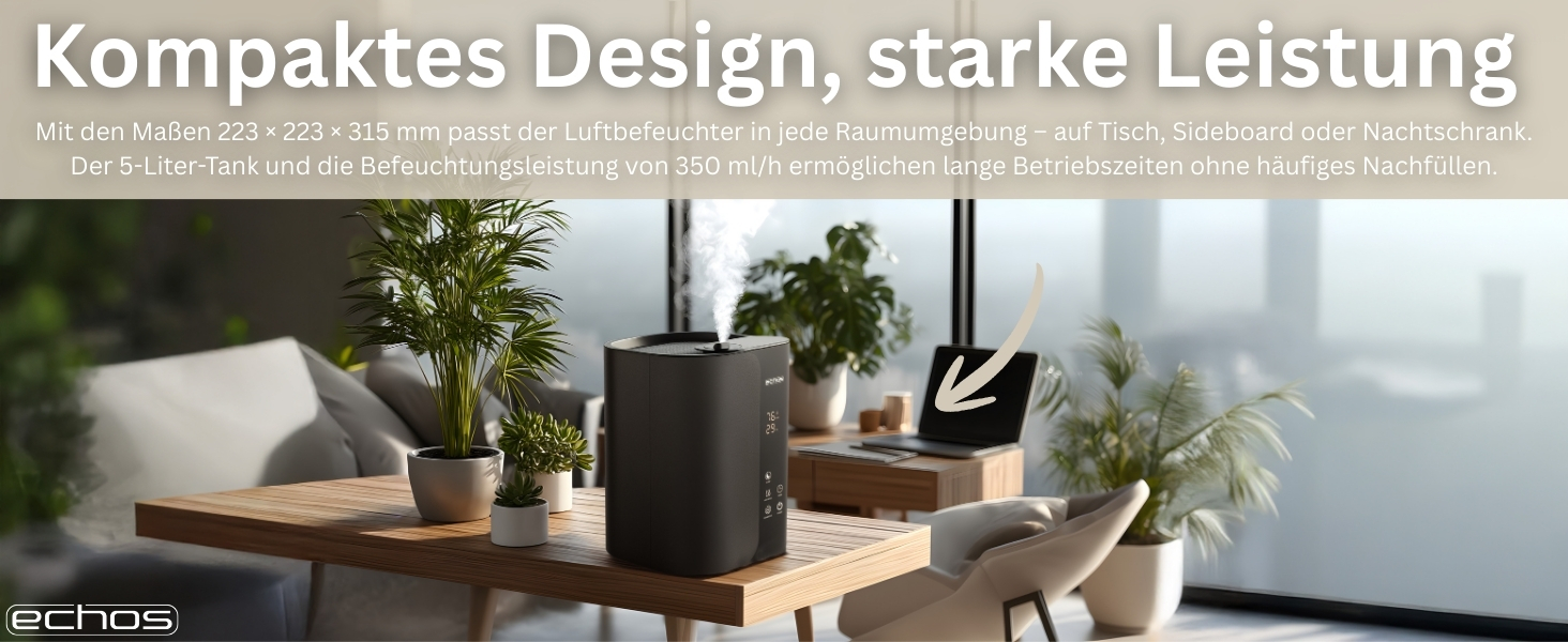 Зволожувач повітря Steinborg® 5 літрів, ультразвуковий, з пульт дистанційного керування, очищувач повітря, гігрометр, LED-дисплей, тихий, потужний, 350 мл/год, відсік для арома-масел, таймер, автовимкнення