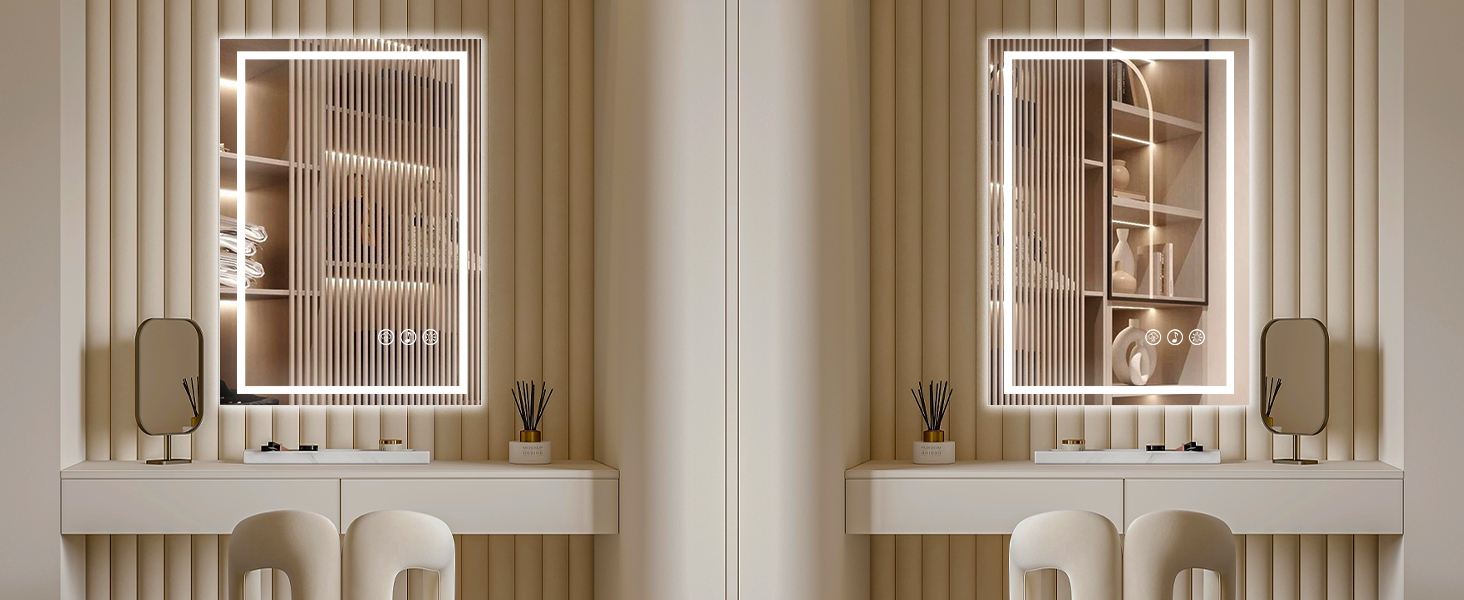 Дзеркало для ванної кімнати 50x70 см з підсвічуванням LED, антизапарююче, димування, 3 кольори світла, Bluetooth