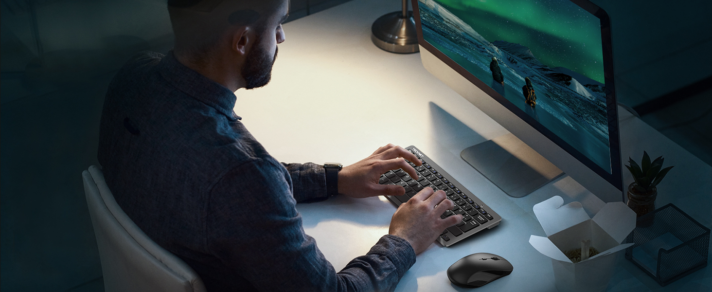 TECKNET Бездротовий Набір Клавіатури та Миші, QWERTZ, 2.4 GHz, 15м, Безшумна Клавіатура та Миша для ПК, Ноутбука, Smart TV, Білий (Сірий)