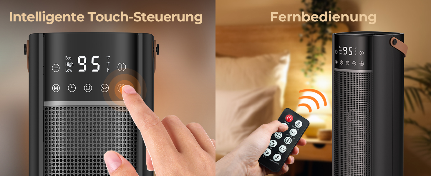 Електричний обігрівач PTC з керамічним нагрівачем, 2000W, 75° обертання, термостат, тихий, 3 режими, таймер 24 год, захист від перегріву та перекидання