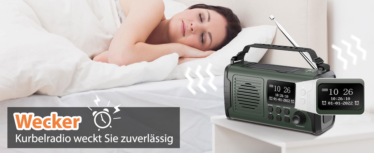 Радіо на механічному заводі DAB+ FM 20000mAh, Аварійне радіо DAB+ з сонячною панеллю та Bluetooth, Радіоліхтарик з зарядкою для телефону та компасом для виживання (Зелений)