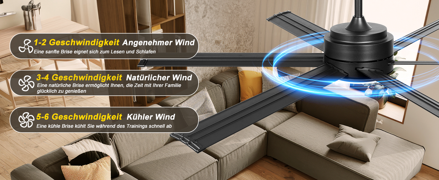 Deckenventilator Ohniyou з підсвіткою, пультом та додатком, 152.4 см (60 дюймів), регульована яскравість, DC-двигун, великий вентилятор для тераси, вітальні, чорний