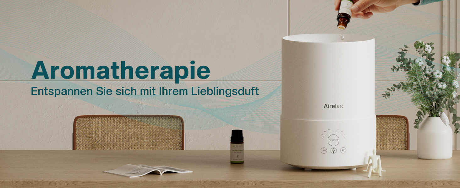 Зволожувач повітря Airelax 2.5L з аромадифузором, тихий, з автовимкненням, для дитячої кімнати, рослин, 360°