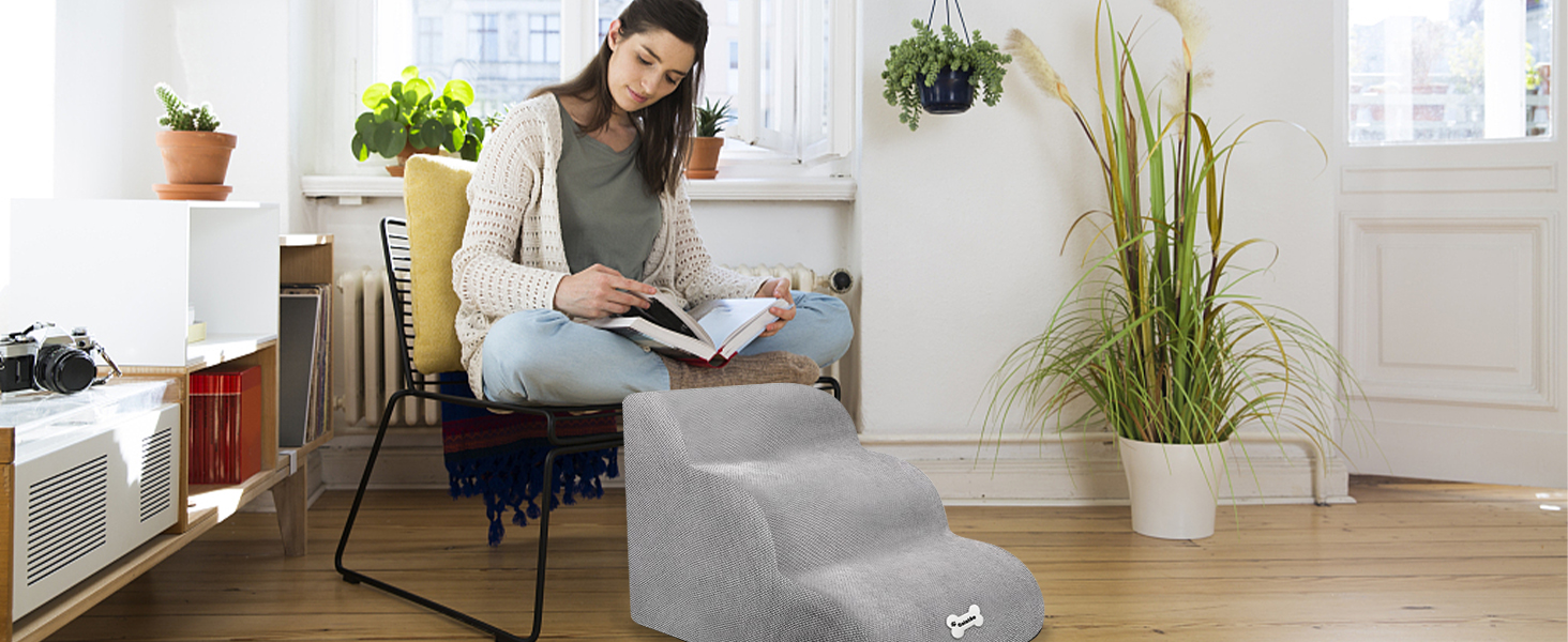 Сходинки для тварин Galatée: 3-ступеневі сходи з щільного пінополіуретану, знімний чохол на блискавці, для собак та інших домашніх тварин (Світло-коричневий)