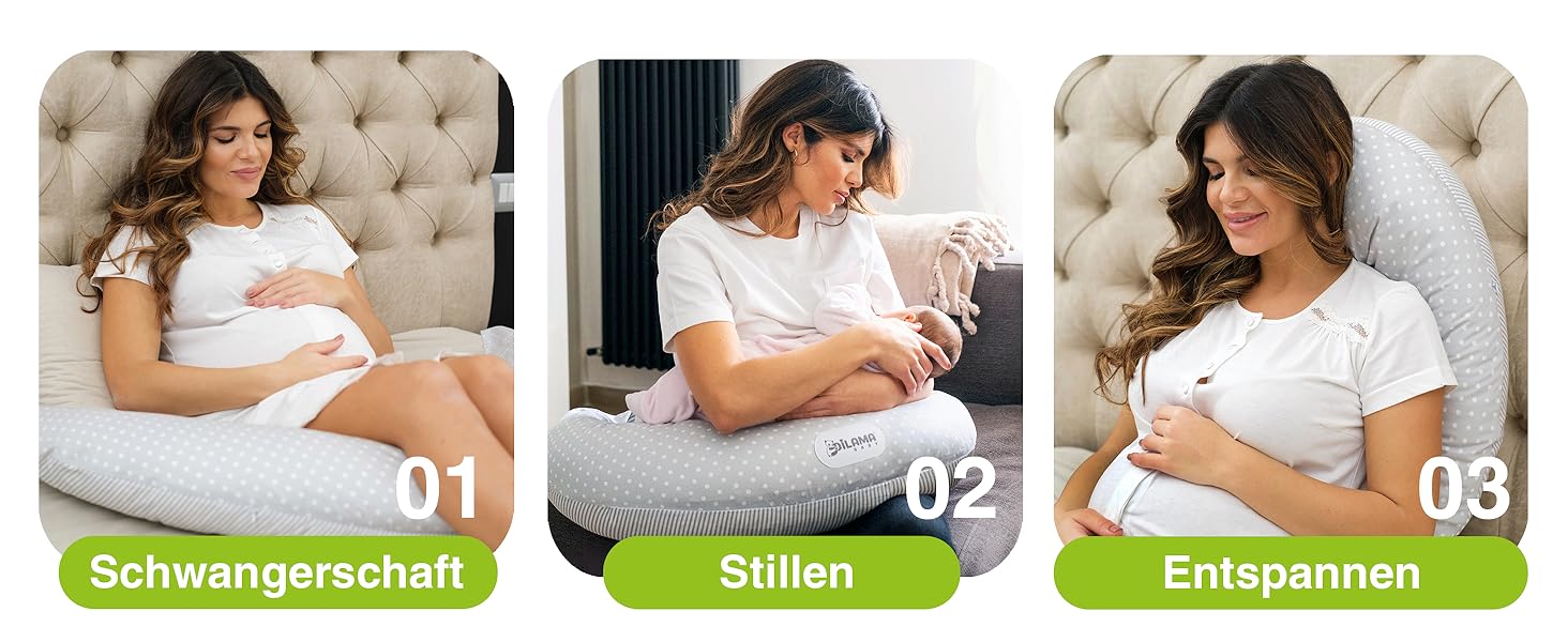 Подушка для вагітних Dilamababy з піною з пам'яті, Floken та волокнами - подушка для годування XXL - подушка для вагітних - багатофункціональна подушка для бокового положення зі 100% бавовняним чохлом для вагітних