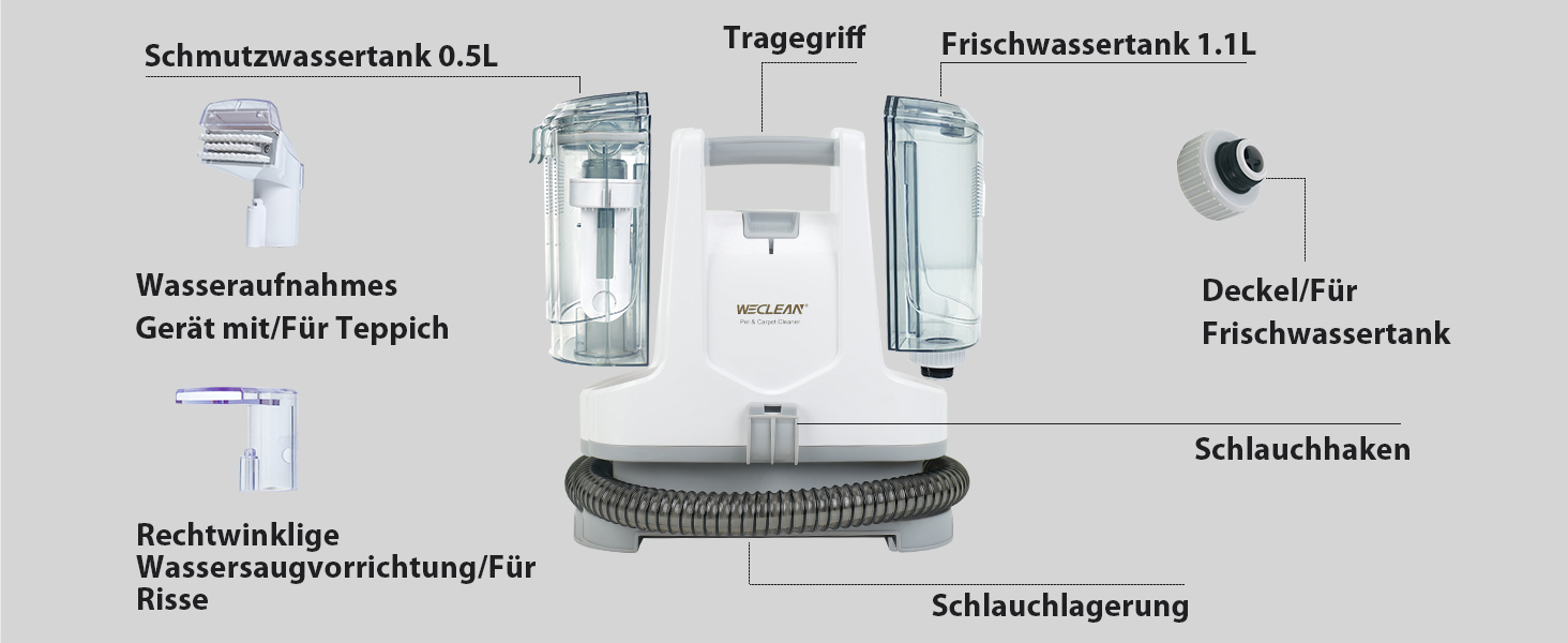 WECLEAN C3 - Пылесос для влажной и сухой уборки, 600W, 18Kpa, для ковров, диванів, вікон, дзеркал, меблів, автомобілів, чорний та рожевий