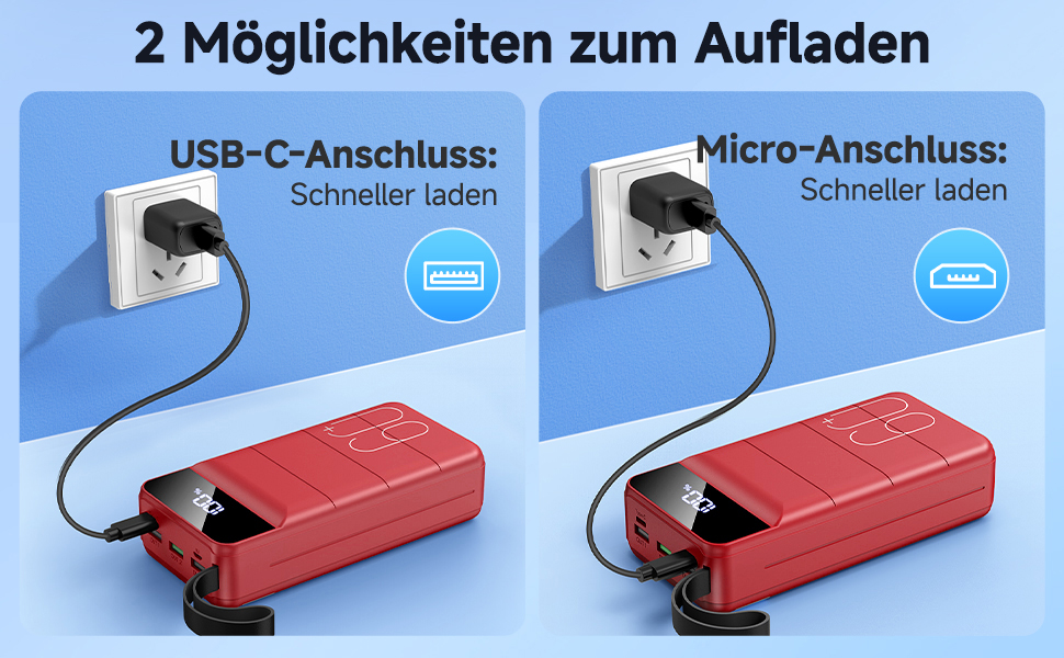 Power Bank 60000mAh 22,5W USB-C PD, Зовнішній акумулятор з 4 портами, Червоний