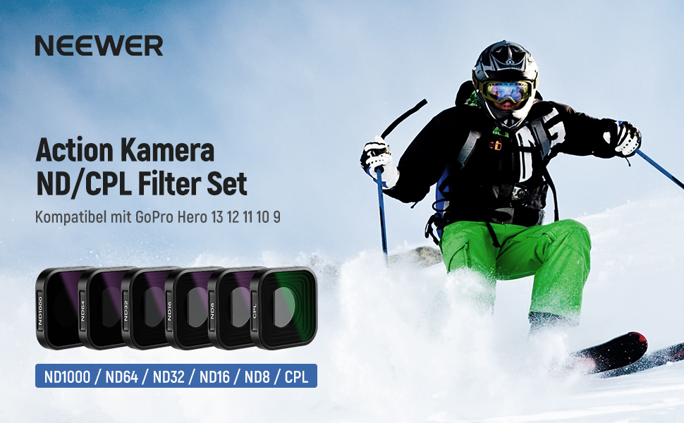Набір фільтрів ND NEEWER (6 шт.) з лупою 15x для макрозйомки, ND8, ND16, ND32, CPL + об'єктив для GoPro Hero 13/12/11/10/9, FL-GP25