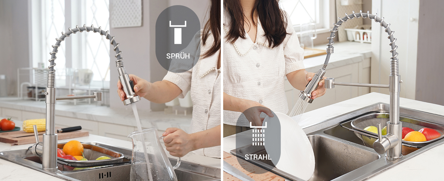 Змішувач для кухні APPASO 3-Wege, чорний, з нержавіючої сталі, 360° обертання, для фільтрації води