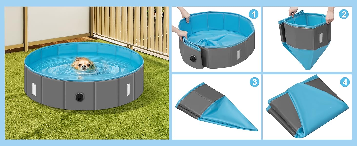 Басейн для собак великих порід EUGAD 120x30 см з кришкою. ПВХ басейн для собак, антиковзне покриття, легко складається