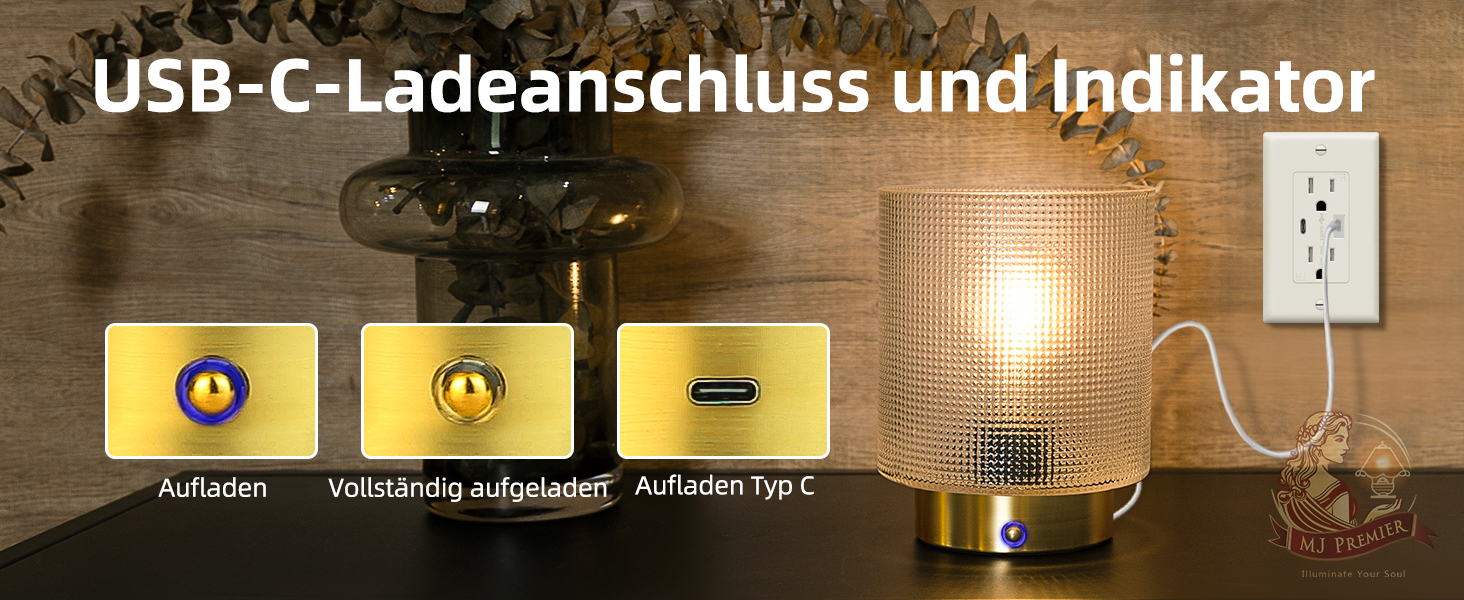 Бездротова настільна лампа з таймером, вінтажний дизайн, LED, скло, для дому та вулиці, диммування, сірий колір, розмір L