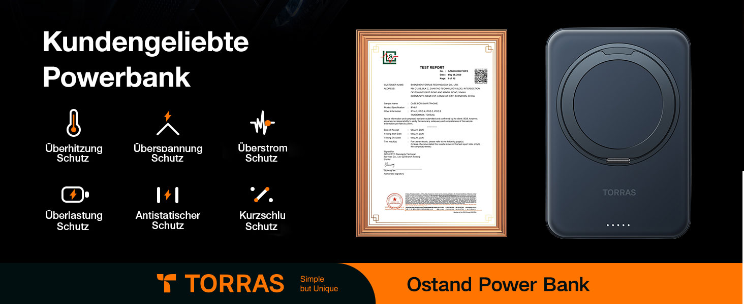 Power Bank TORRAS 5000mAh з MagSafe та кільцем для iPhone 16/15/14/13/12. Бездротовий, USB-C, чорний