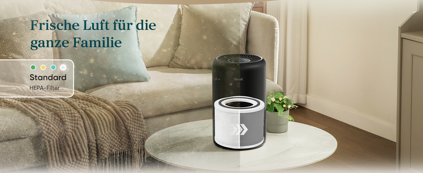 Повітряочисник LEVOIT з HEPA-фільтром: видаляє цвіль, пил, пилок, шерсть тварин. Автоматичний режим, CADR 240 м³/год, тиха робота 22dB, таймер, для кімнат до 50 м², білий/чорний