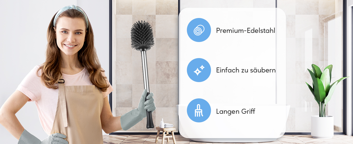 Набір для чищення унітазу Hamitor: щітка з силікону, тримач, очищувач для країв. 2 шт. (B-silver)