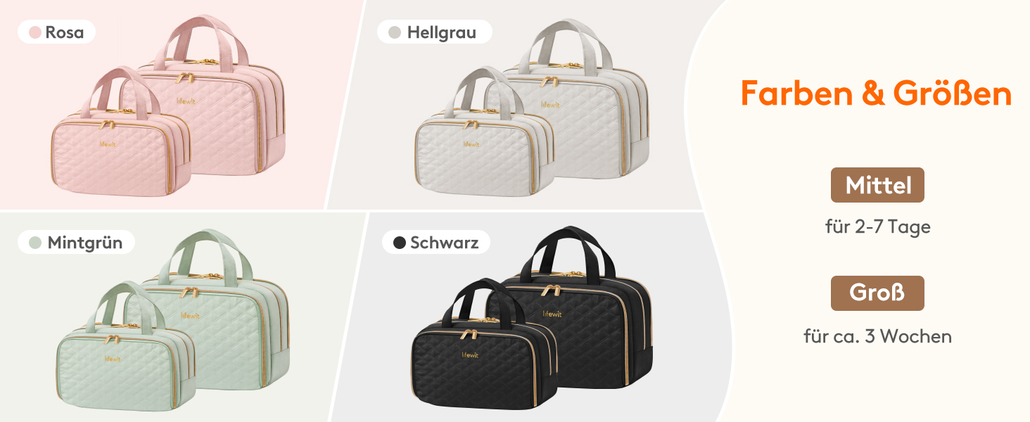 Жіноча дорожня косметичка Lifewit 5L, водовідштовхувальна косметичка з відділенням для мокрого одягу, органайзер для макіяжу, аксесуарів, шампуню та туалетних речей, чорна, M