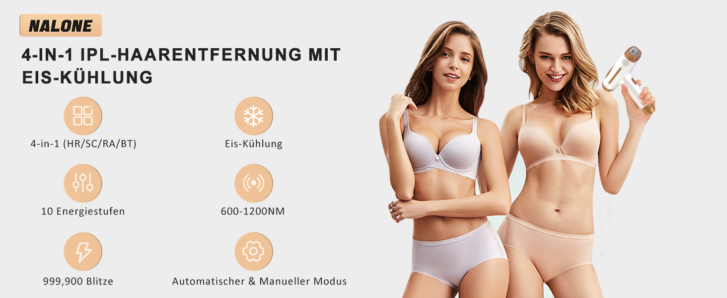 Пристрій для епіляції IPL NALONE, лазерне видалення волосся, 999 999 імпульсів, для жінок та чоловіків, 1200 нм, 2 режими, болюча епіляція для всього тіла, білий (золотий)