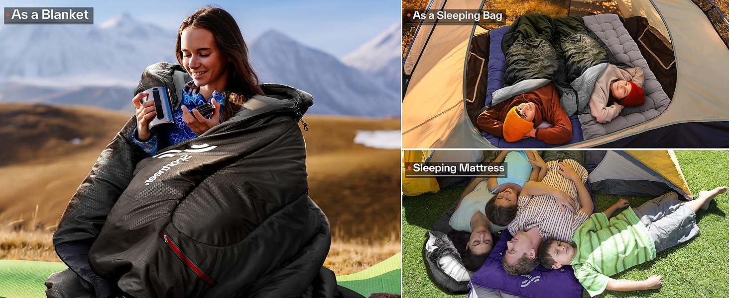 3-4 Season Sleeping Bag - Waterproof & Lightweight Sleeping Bag for Camping, Travel & Outdoor Activities - Ideal for Adults - 220 x 84 cm - 1.9KG - Black