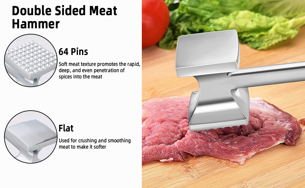 Тідеван Fleischhammer Fleischklopfer: Подвійний молоток для м'яса з нержавіючої сталі 27 см, Antihaft, для стейків, шніцелів, ковбасок, свинини, курки
