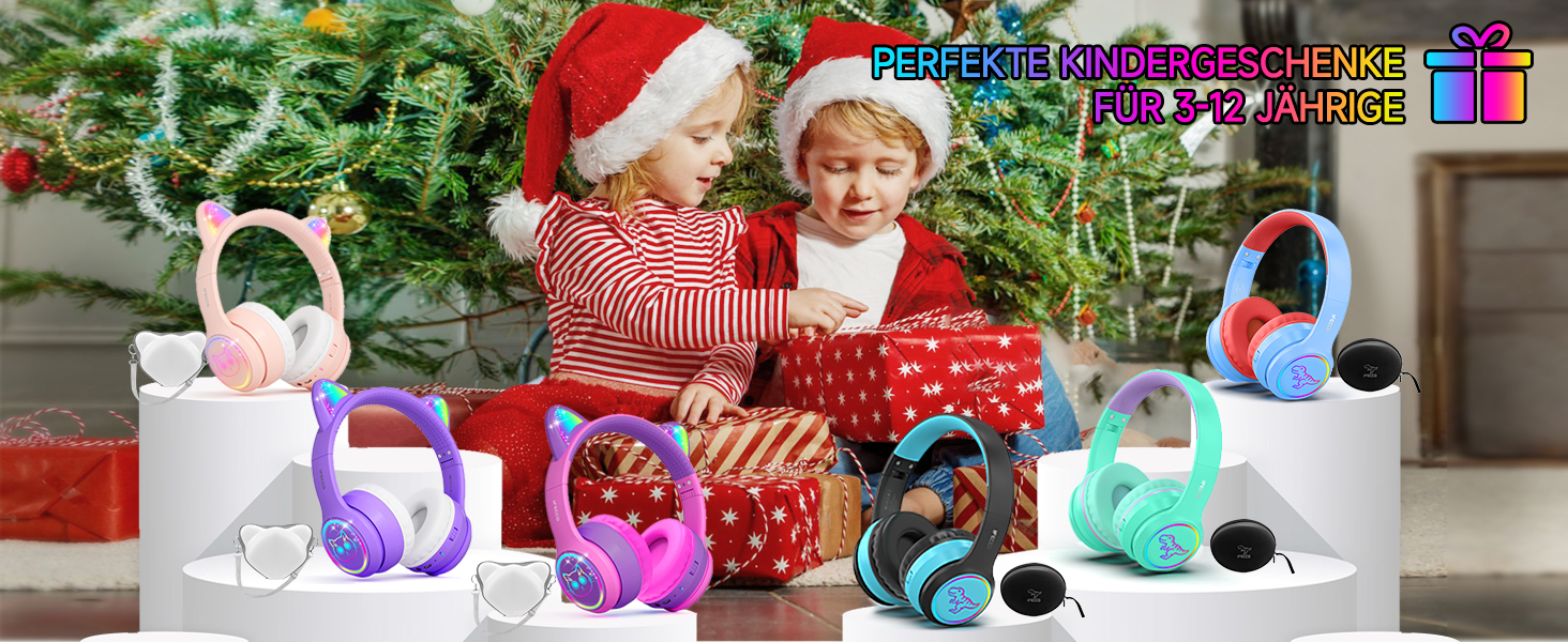 Бездротові навушники IFecco для дітей з мікрофоном, Bluetooth, LED-підсвітка, котячі вушка, рожево-фіолетові, для iPad/планшету/телефону/школи