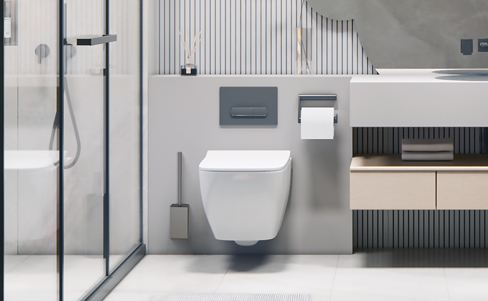 Набір для чищення унітазу з нержавіючої сталі 304, комплект з щіткою та тримачем для стіни, 2 насадки (сірий квадрат)