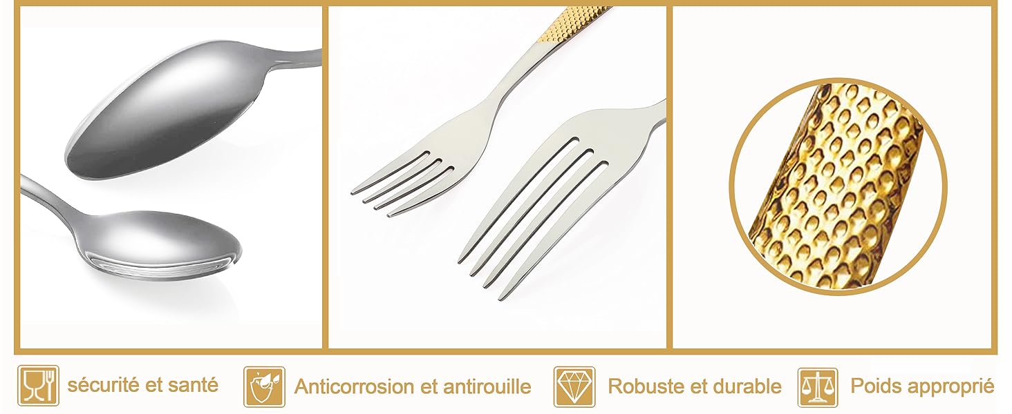 Сучасний набір столових приборів SHEUMNT 24 шт. з нержавіючої сталі 18/10 (золото, срібло) з гострим ножем 2-в-1, набір столових приборів для 6 осіб