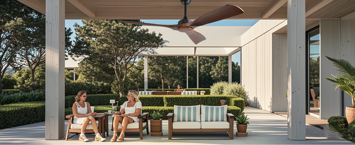 Стеляний вентилятор Depuley Leise з підсвічуванням для вулиці: LED лампа з вентилятором для саду, тераси - 132см, з керуванням через APP для вітальні, ресторану, офісу (Коричневий, 52'' без підсвічування)