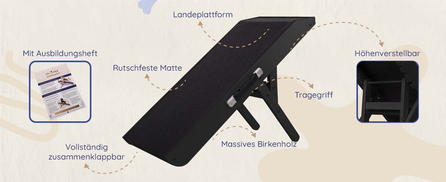 Рампа для собак Hunderampe: регульована, 18-53 см, для ліжка/дивану, з антиковзким покриттям, з натурального дерева (бірча)