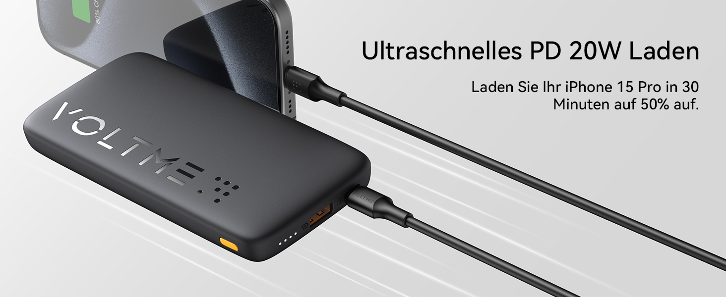 Power Bank VOLTME 10000mAh з USB C та USB A, PD3.0, LED-дисплеєм. Сумісний з iPhone, iPad, Samsung, Huawei, чорний