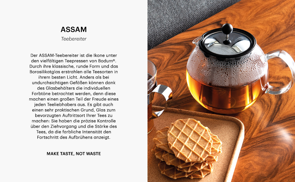 Заварник для чаю Bodum Assam 1 л, скляний, з нержавіючим фільтром, French Press