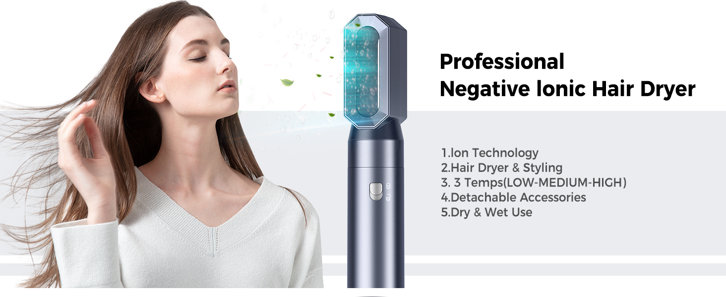 OKWRAP Haarstyler 5-в-1: Airbrush, фен, локони, випрямляч. Набір для волосся з LCD-дисплеєм (блакитний)