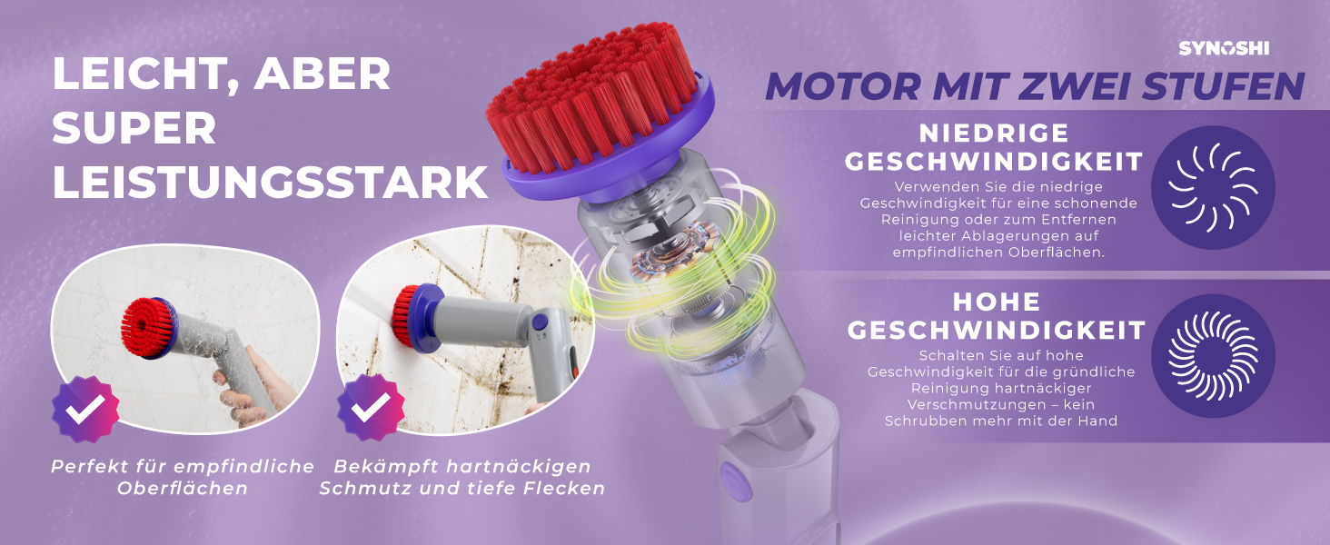 Електрична щітка для прибирання SYNOSHI PRO – бездротова, перезаряджувана. Спін-скреббер для ванної, плитки та кухні з регульованою ручкою