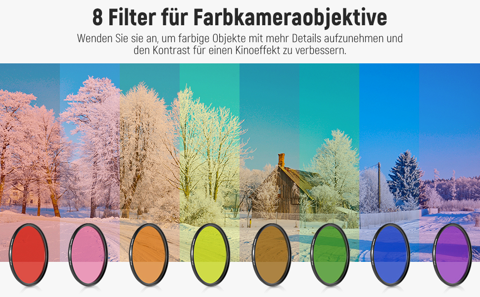 Набір фільтрів об'єктива NEEWER 9 шт. (55mm) з кольорового скла: червоний, оранжевий, синій, жовтий, зелений, коричневий, фіолетовий, рожевий, сірий