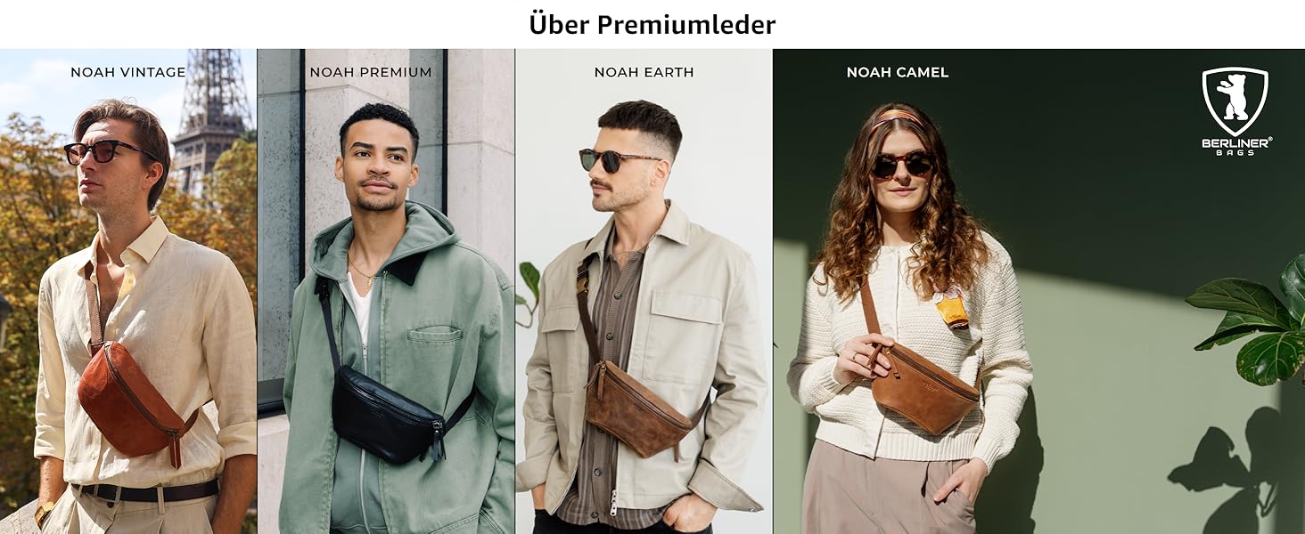 Berliner Bags Преміум Поясна Сумка Noah, Чоловіча/Жіноча Сумка через Плече з Шкіри, Кросбоді, Чорна