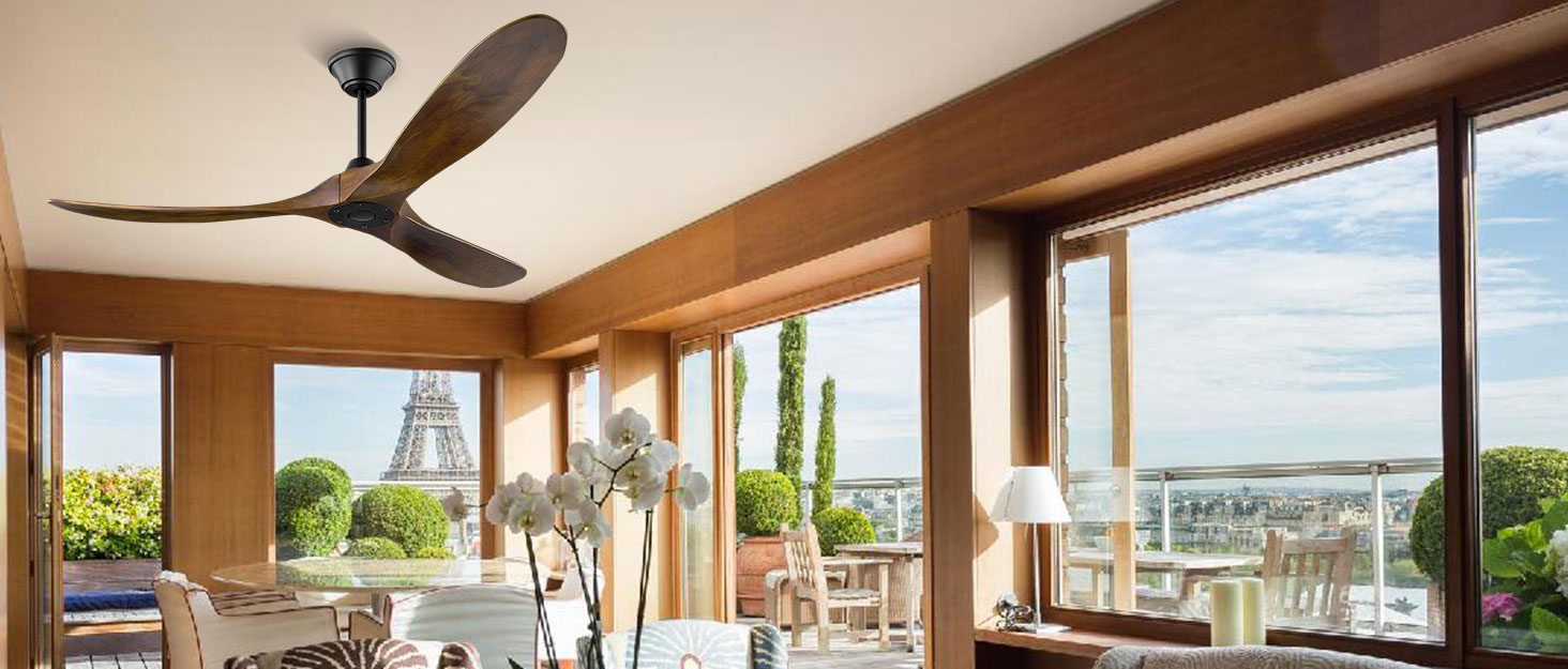 Дерев'яний стельовий вентилятор 152 см з дистанційним керуванням, 60 дюймів, 3 лопаті, DC-двигун, для дому та вулиці, таймер, коричневий