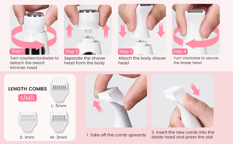 Електричний жіночий епілятор Deciniee Lady Shavers 5-в-1: для бікіні, обличчя, носа, брів, рук та ніг. Зручний для вологого та сухого використання.