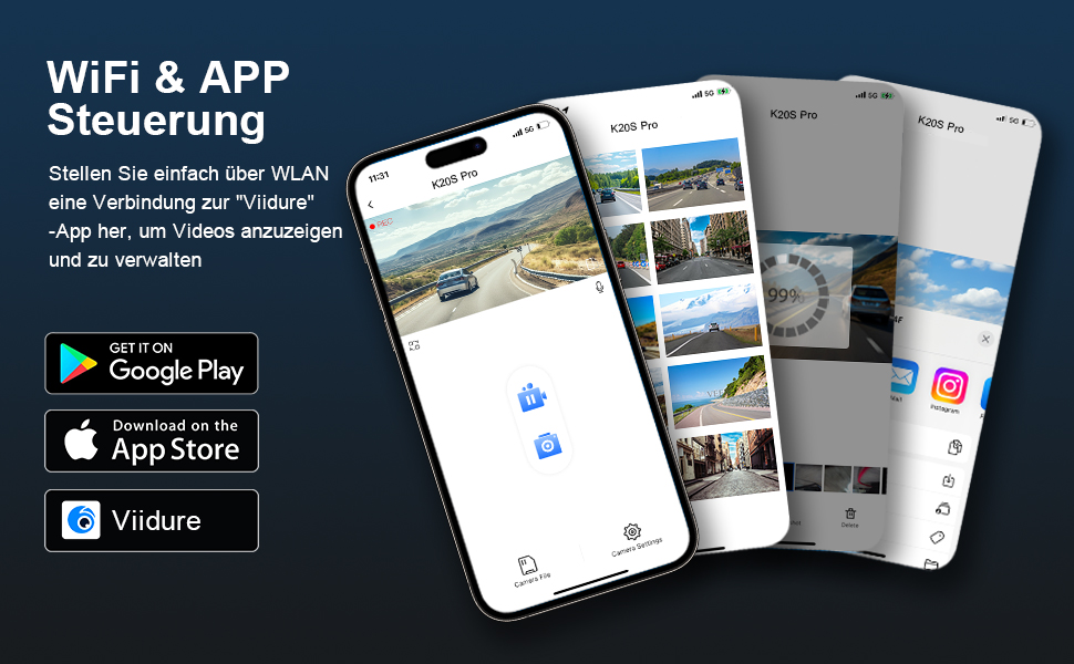 Відеореєстратор у машину Dashcam 4K з двома камерами, WiFi, 64GB SD карта, паркувальний асистент, нічне бачення, 170°+140° кут огляду, 3' IPS дисплей, G-сенсор, циклічна запис, паркування, підтримка карт до 256GB