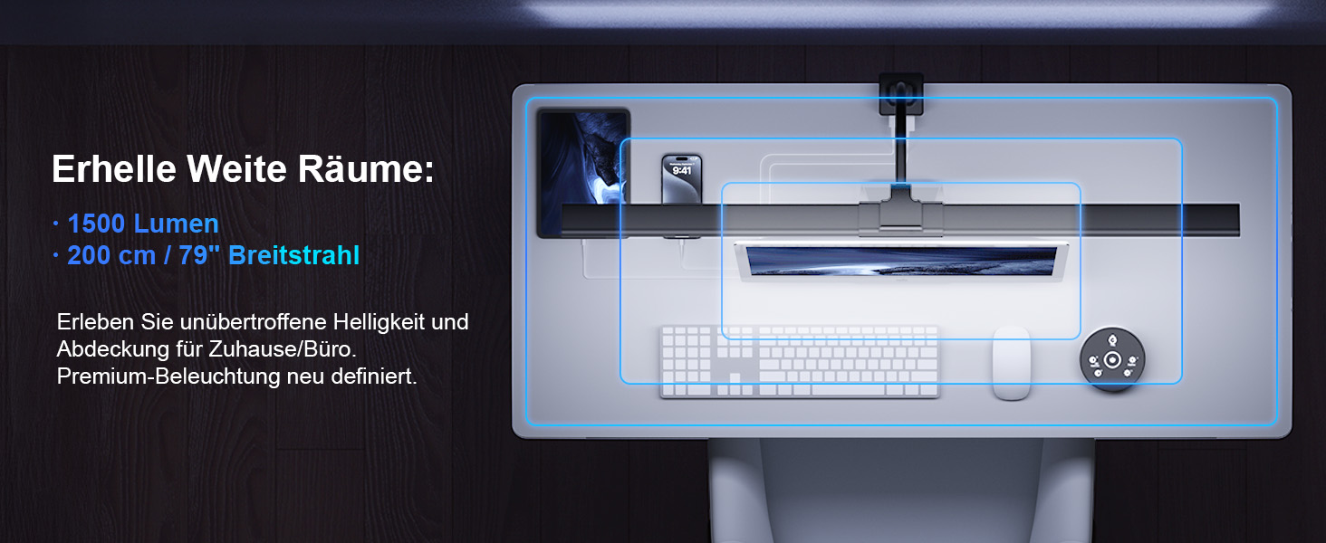 LED лампа настільна з регулюванням яскравості - 1500LM 24W, кріплення-прищіпка, з пультом, гнушкий 80см шнур, USB-порт, для офісу та дому (Чорний)