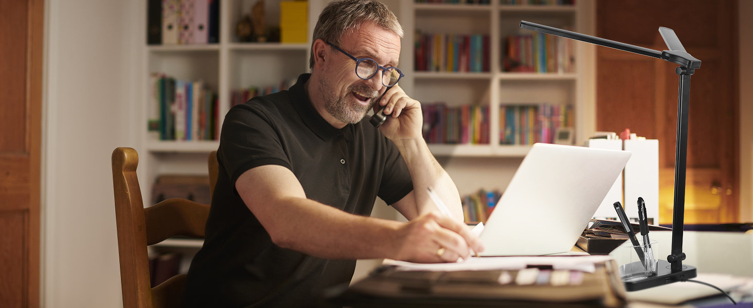 iVict LED лампа для столу з двома регульованими важелями, сенсорне керування, 5 режимів яскравості, таймер автовимкнення на 45 хвилин, USB-порт для зарядки, функція пам'яті, для дітей, білий (чорний)