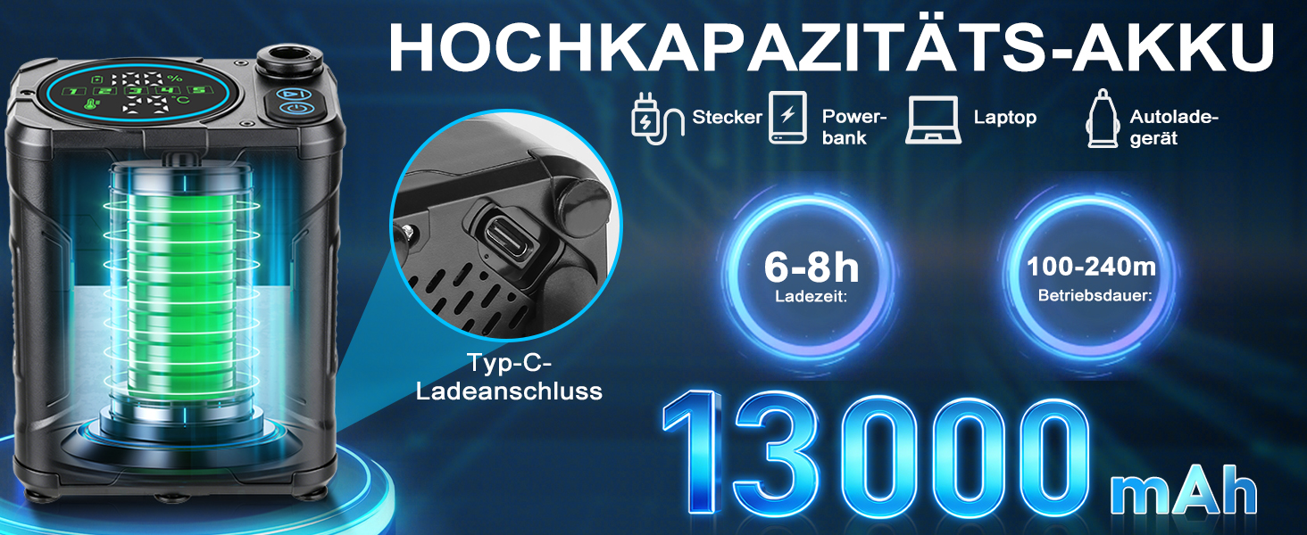 Портативний душ для кемпінгу з акумулятором 13000mAh, мобільний вуличний душ з насосом, паузою та індикатором температури для тривалого кемпінгу, миття тварин та авто