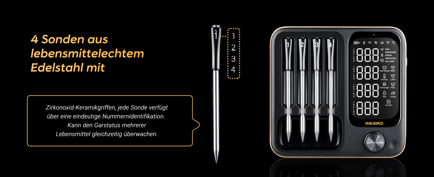Бездротовий термометр для м'яса Inkbird INT-14-BW, Wi-Fi 2.4G та Bluetooth 5.4, до 91 м, для духовки, гриля, коптильні, аерофритюрниці