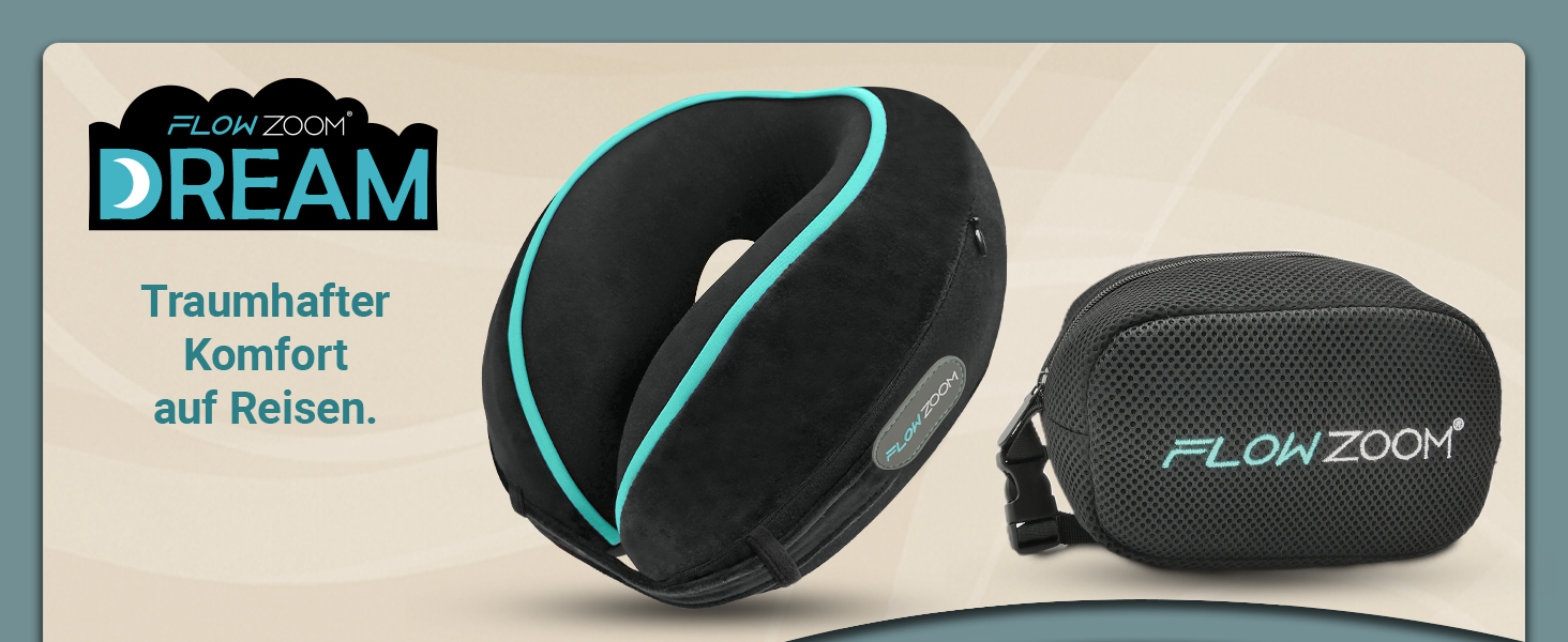 Подушка для шиї FLOWZOOM Dream Pro з додатковою бічною підтримкою та регульованим кріпленням на липучці - подушка для подорожей в літак з піною з пам'яті - з чохлом та подарунковою упаковкою - Чорний 1.2. Dream - Чорний