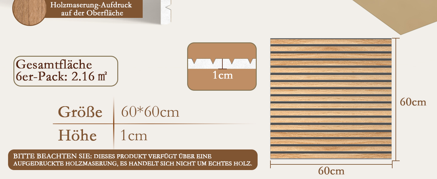 Акустичні панелі JBER самоклеючі для стін, шумопоглинаючі 3D-панелі для студії, офісу та дому, натуральний дуб, 30×30×1 см (набір 12 шт, смугастий дизайн 60×60 см)