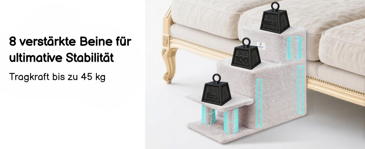 Сходинки для собак Veehoo: 3 сходинки, ліжко, печеринка, для маленьких собак та котів, сірий, 67x34x52 см, до 45 кг