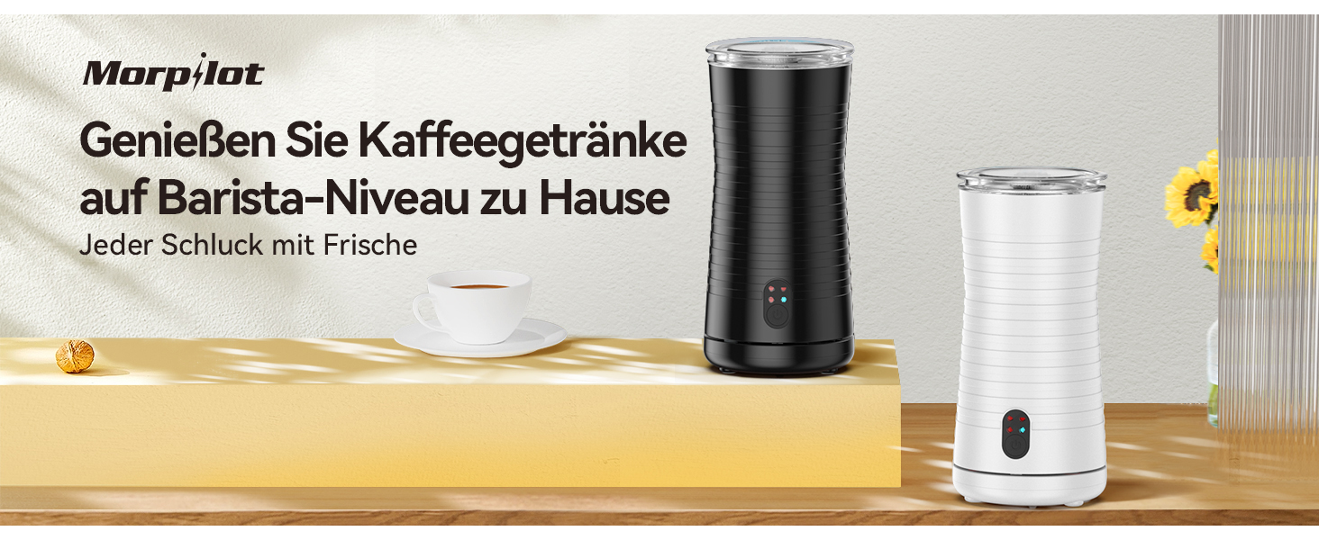 Електричний піноутворювач для молока Morpilot, 650W, нержавіюча сталь, 240мл, для гарячого та холодного молока, шоколаду, миється в посудомийній машині