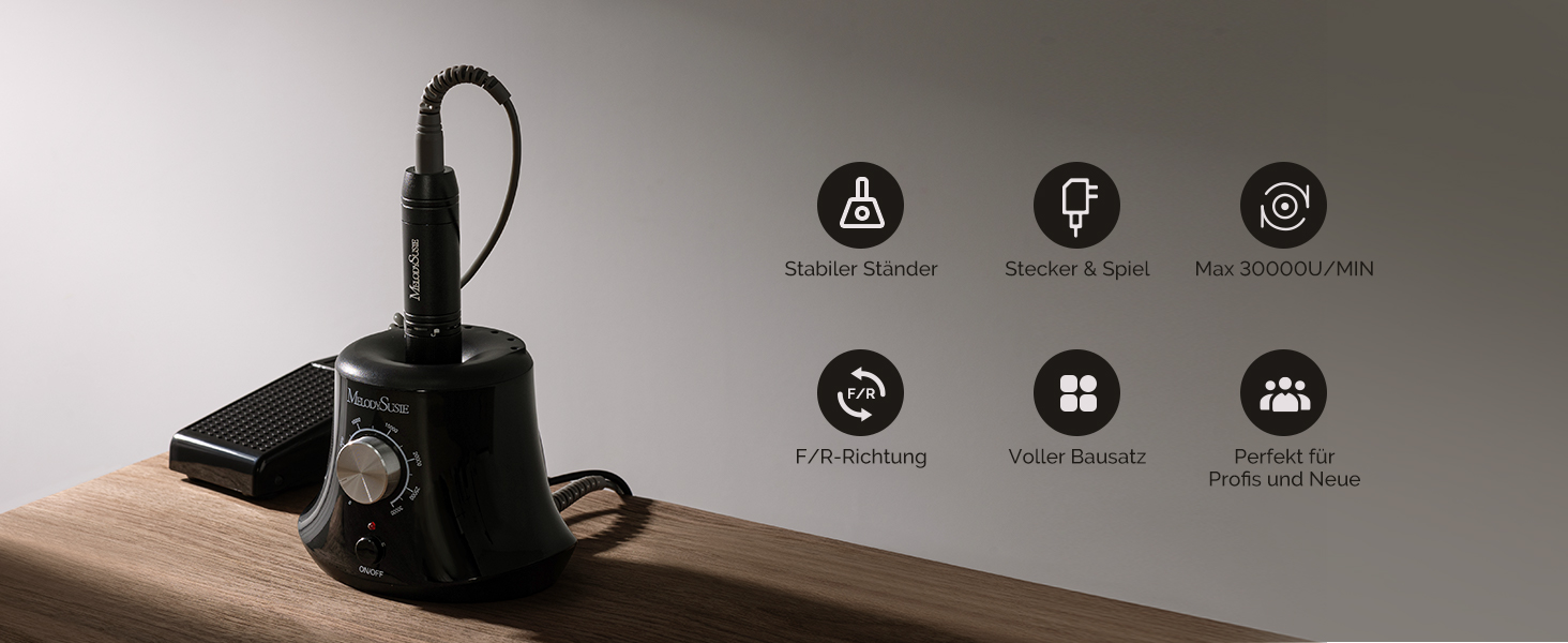 Електричний фрезер для нігтів MelodySusie 30000 об/хв: професійний набір для манікюру та педикюру з педалем. Підходить для гелю та акрилу.