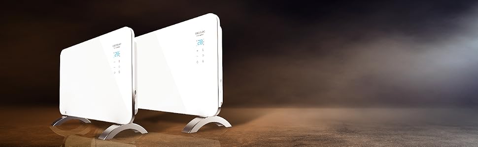 Конвектор Cecotec Ready Warm 6670 Crystal Connection з глянсовою панеллю, 1000W, WiFi, термостат, таймер, підставка, для ванної кімнати (IP24), безшумний, чорний