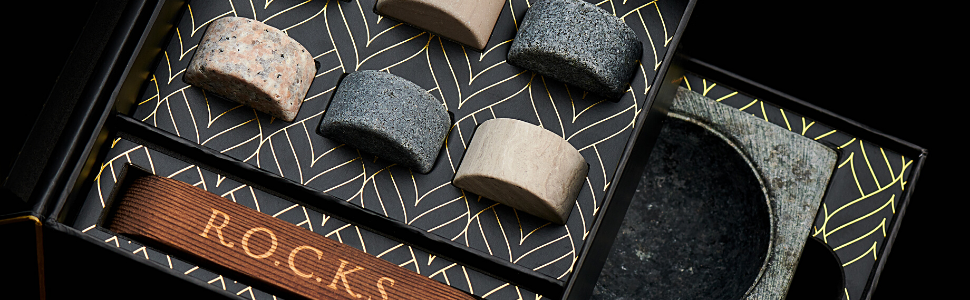 Набір для віскі та сигар з різьбленням: 6 преміум-гранітних каменів, різак для сигар, попільничка, подарункова коробка з золотою фольгою