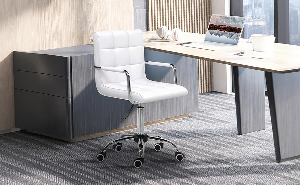 Крісло офісне HOMCOM для дому, регульоване по висоті, поворотне, з штучної шкіри, до 120 кг, біле