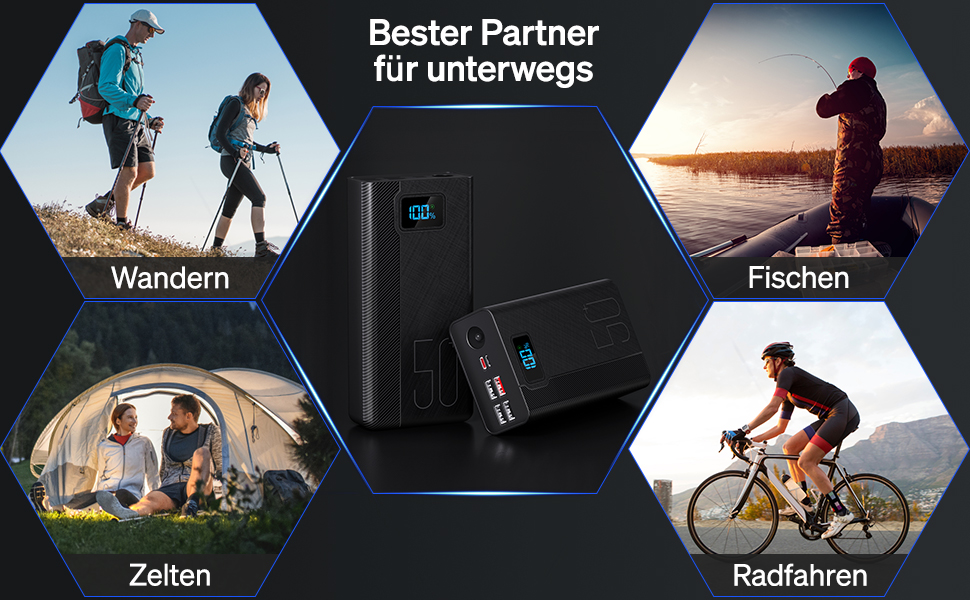 Портативний зарядний пристрій Power Bank 50000mAh з 5 виходами та 3 входами, чорний