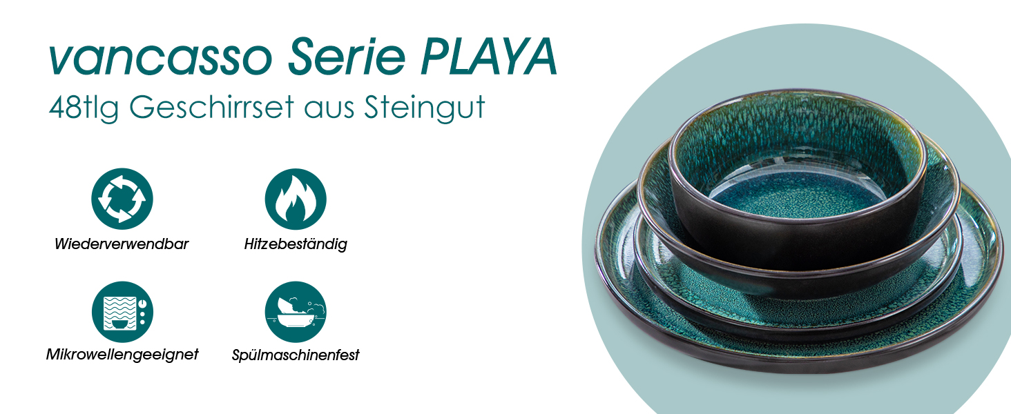 Набір тарілок Vancasso PLAYA (6 шт.) для мюслі, супу, салату та пасти, 48 шт., зелений, кераміка